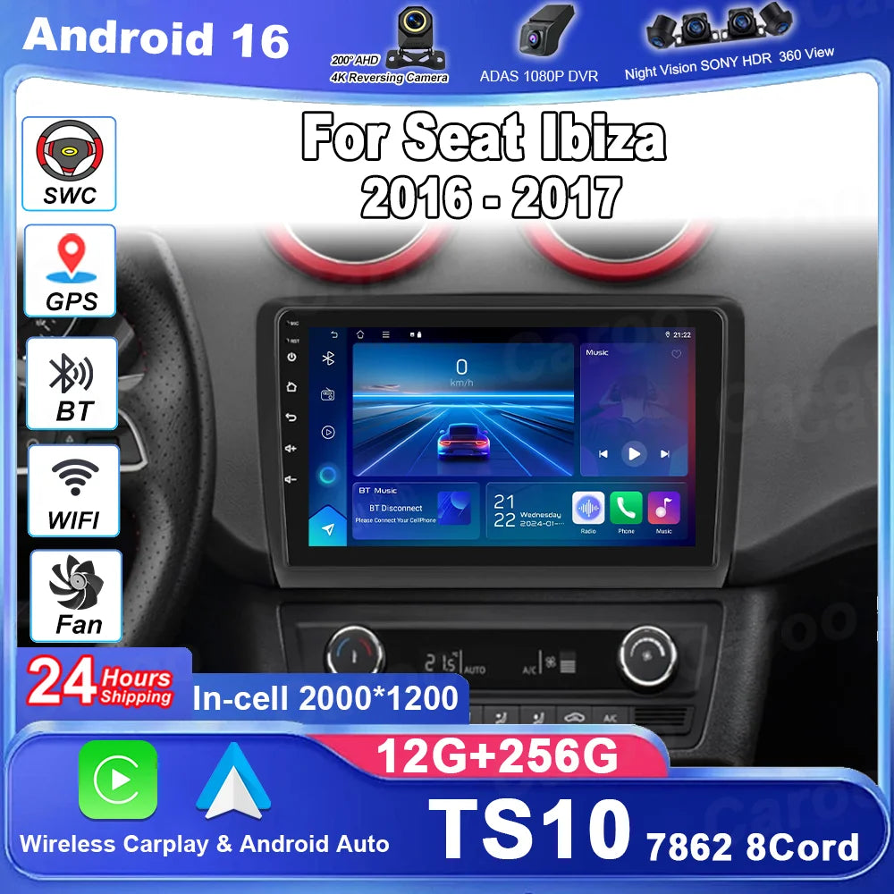 Android 16 Car Radio For Seat Ibiza 2016 - 2017 Multimedia Video Player 2K GPS 4G CarPlay