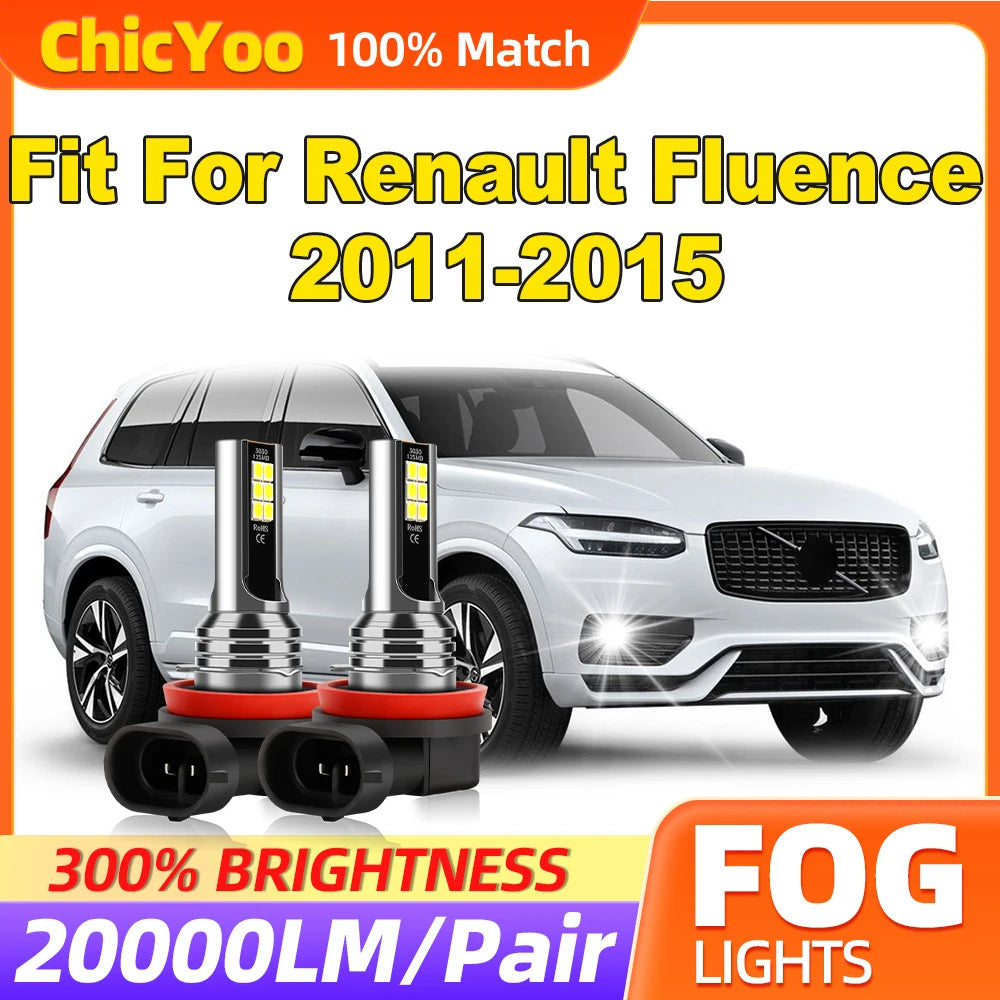 20000LM H8 H9 H11 Fog Lamps 60W LED Fog Lights 6000K White 12V Plug And Play Fit For Renau