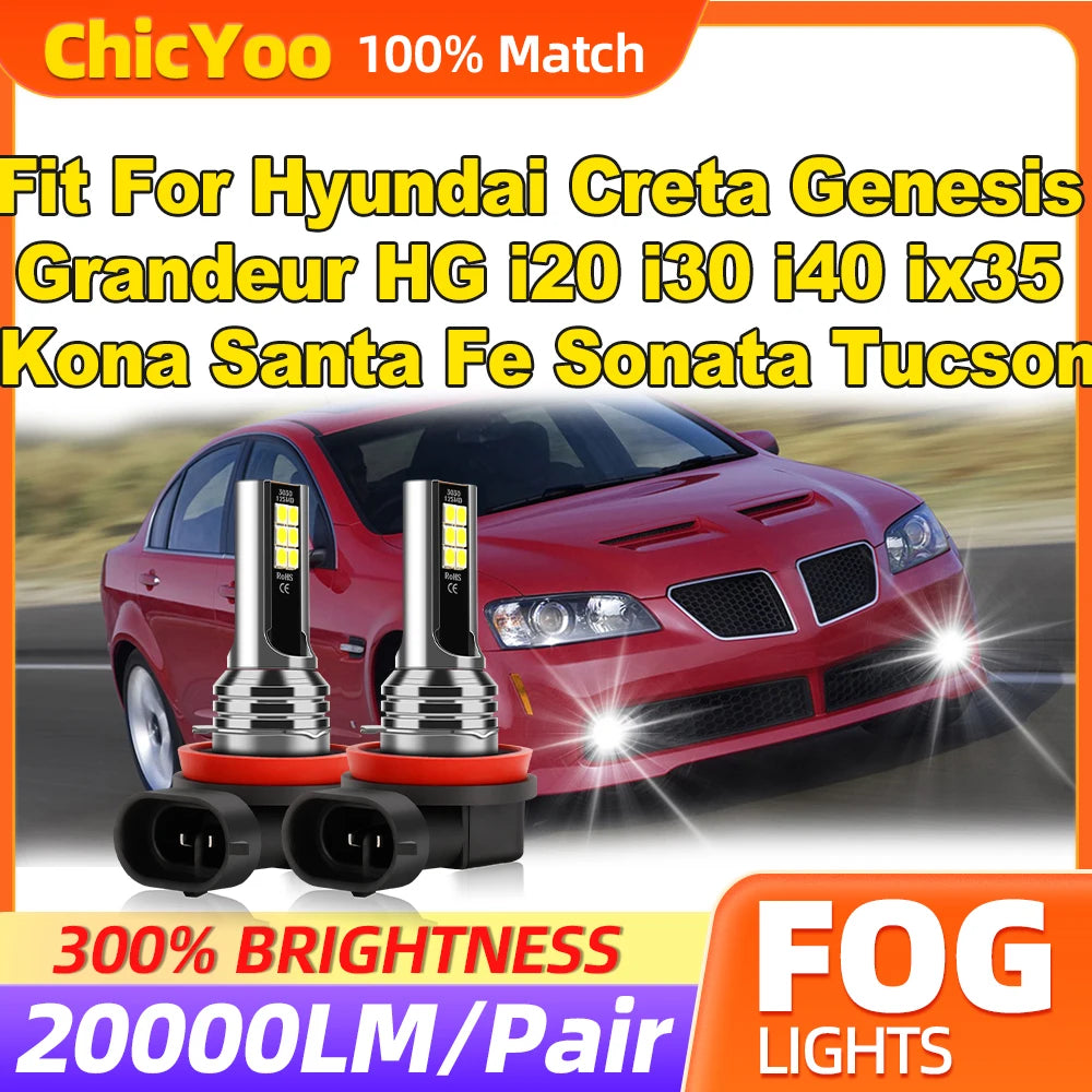 60W Canbus Fog Lights 20000LM Fog Lamps Fit For Hyundai Creta Genesis Grandeur HG I20 I30