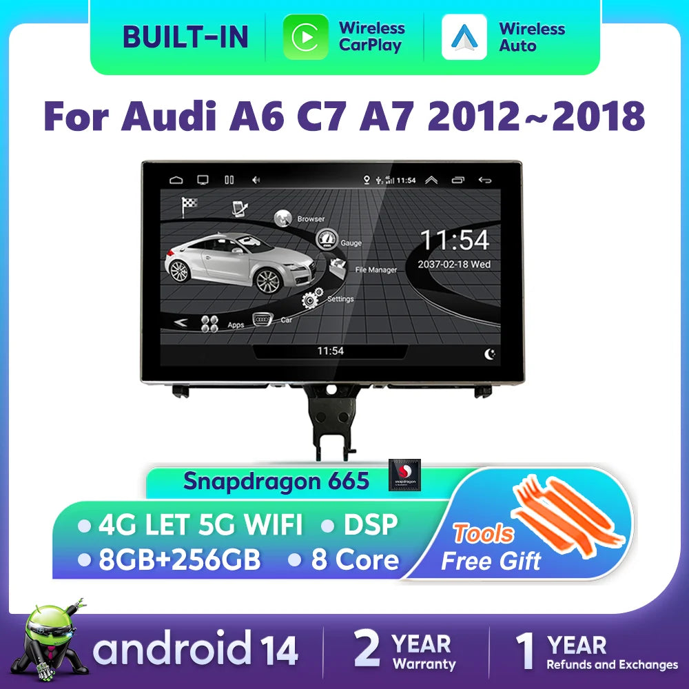 Android 14 Carplay Car Multimedia Player For Audi A6 C7 A7 2012~2018 Touch Screen 4G Music