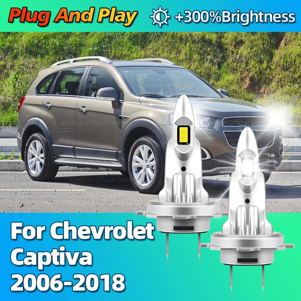 LED Headlight 180W Canbus Car Lamp 6000K CSP For Chevrolet Captiva 2006 2007 2008 2009 201