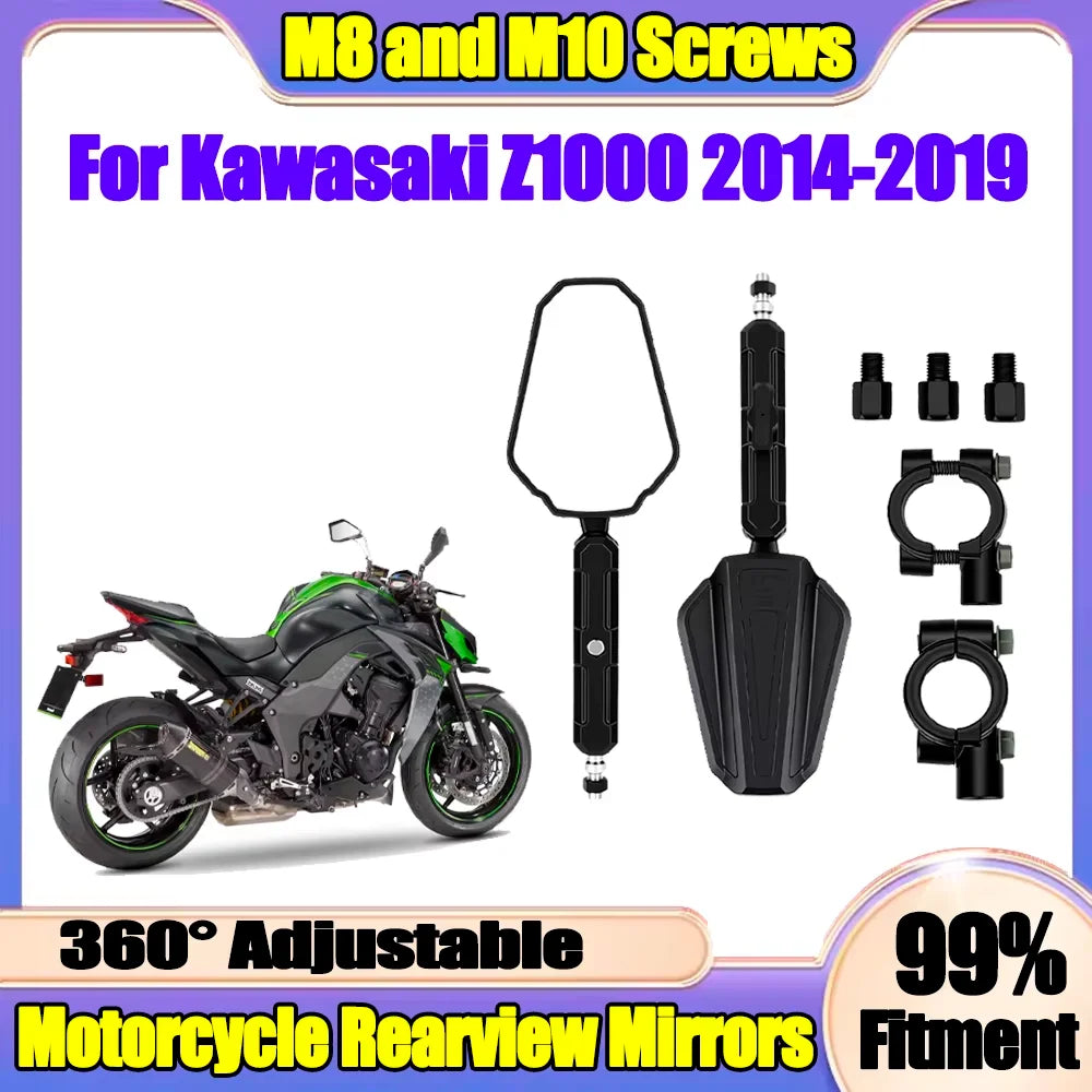 1 Pair New Motorcycle Rearview Mirrors Off Road Wide Side Mirror With Screw For Kawasaki Z