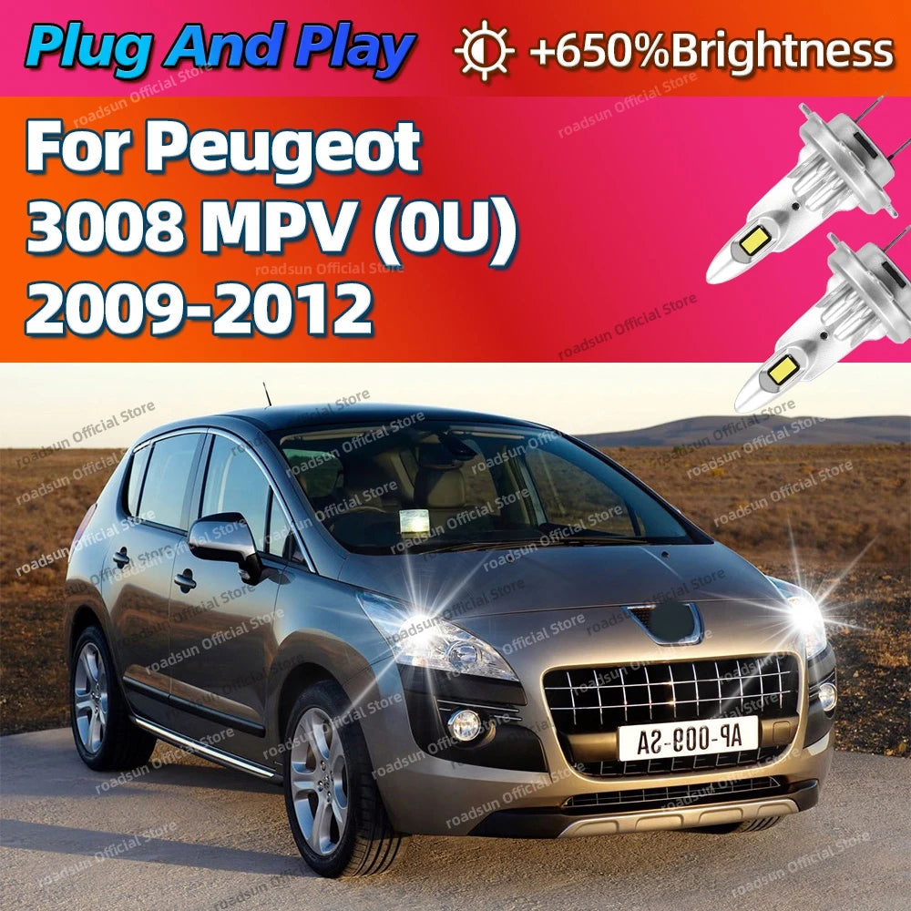 2/4Pcs High Power Car Headlight LED Lights Bulbs 160W Plug and Play For Peugeot 3008 MPV 0