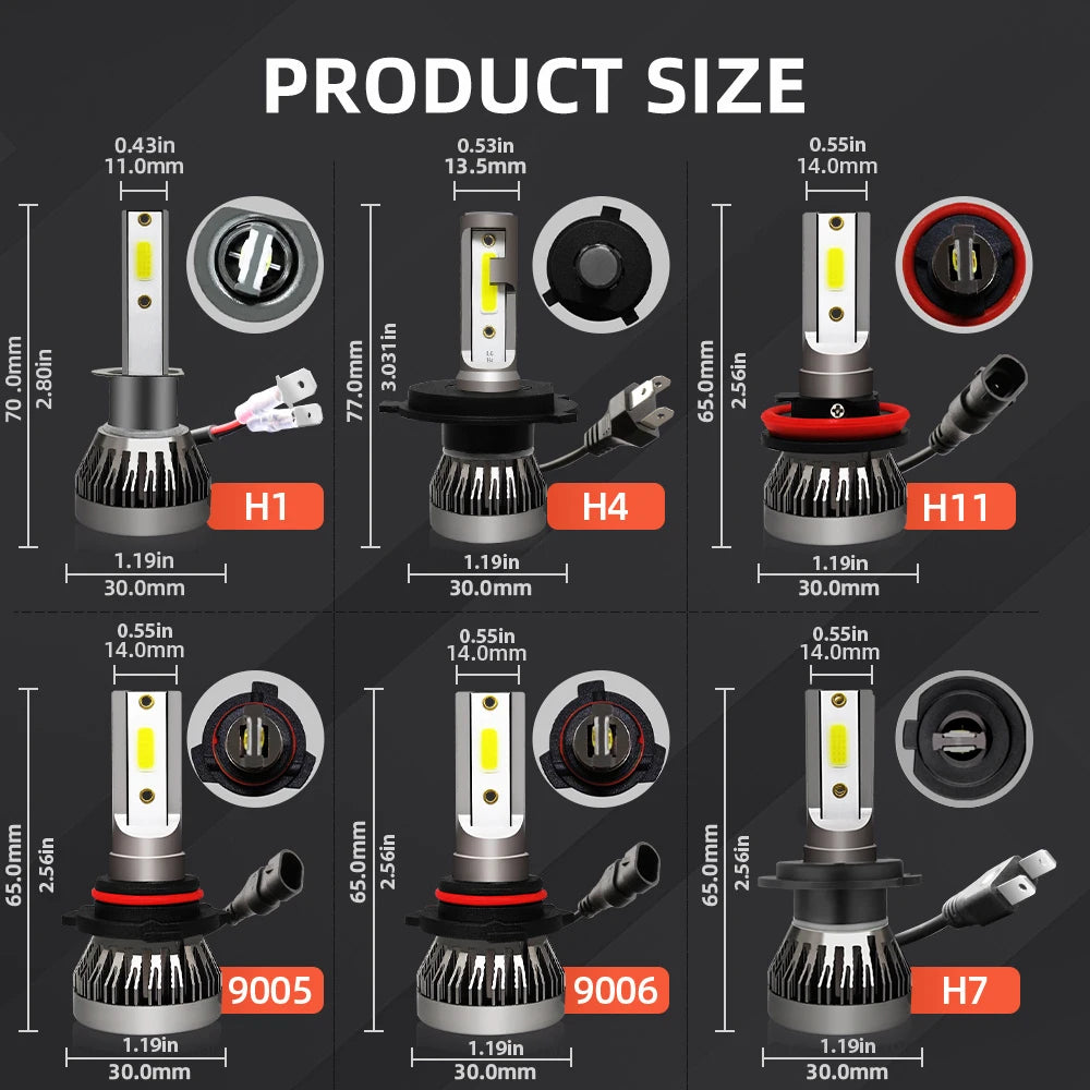 H11 Car Headlight H4 300W 30000LM LED Bulb 9006 9005 H7 6000K COB H1 HB3 HB4 H8 H9 Fog Lig