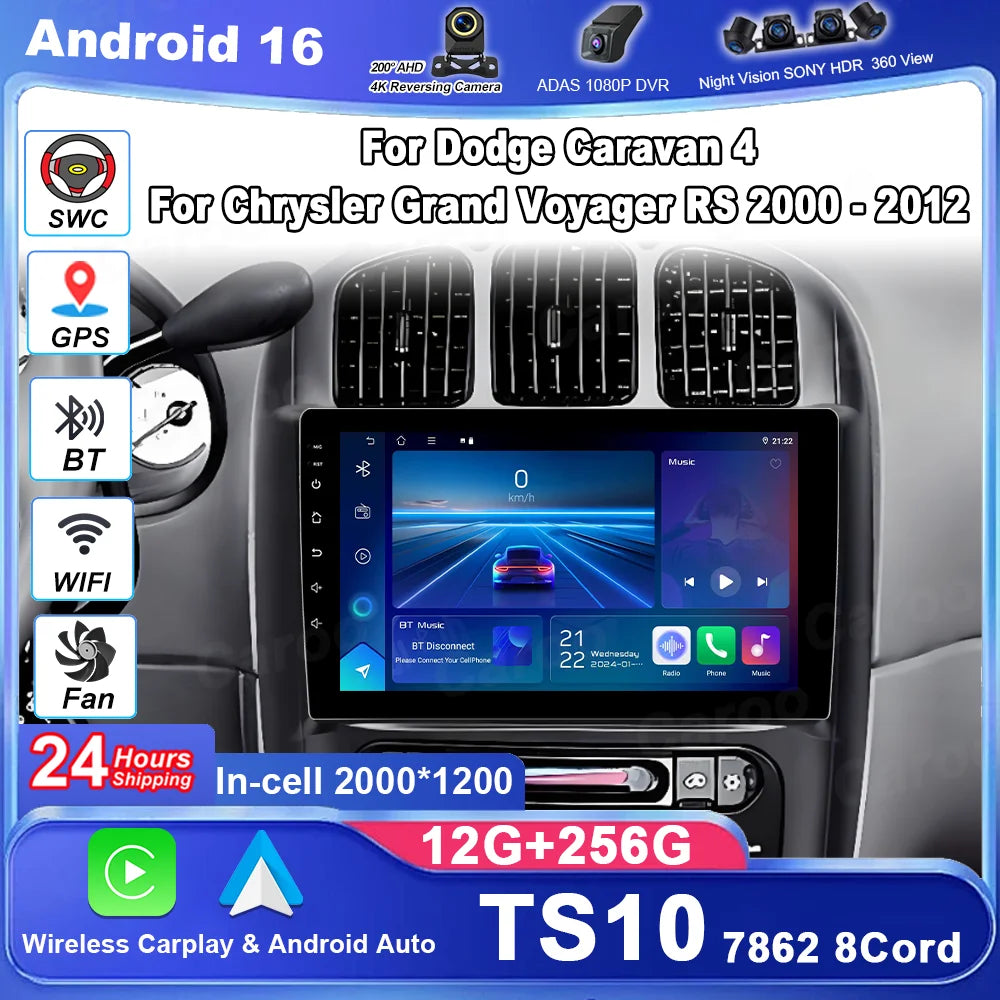 Android 16 For Dodge Caravan 4 For Chrysler Grand Voyager RS 2000 - 2012 Auto Wireless Car