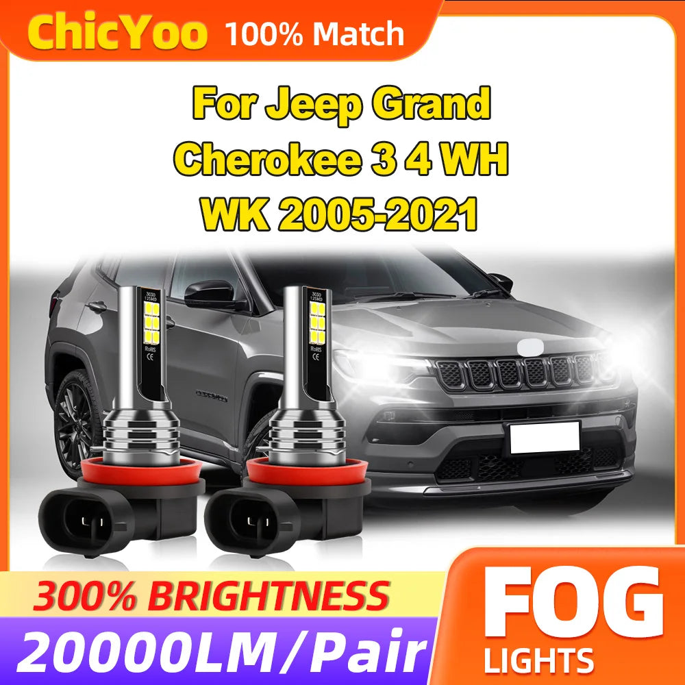 60W LED Fog Lights 20000LM CSP Chips Fog Lamps 12V 6000K White For Jeep Grand Cherokee 3 4