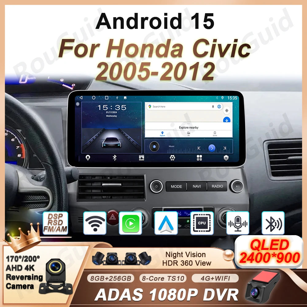 12.3'' Screen Android Carplay Car Radio For Honda Civic 2005 2006 2007 2008 2009 2010 2011 | AUTOKITSHOP