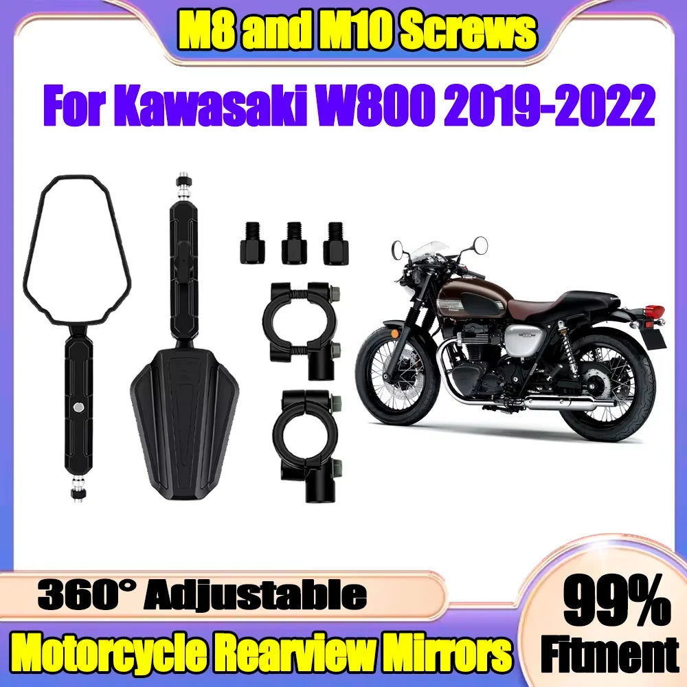 For Kawasaki W800 2019 2020 2021 2022 New 2X Motorcycle Rearview Mirrors Off Road Wide Sid