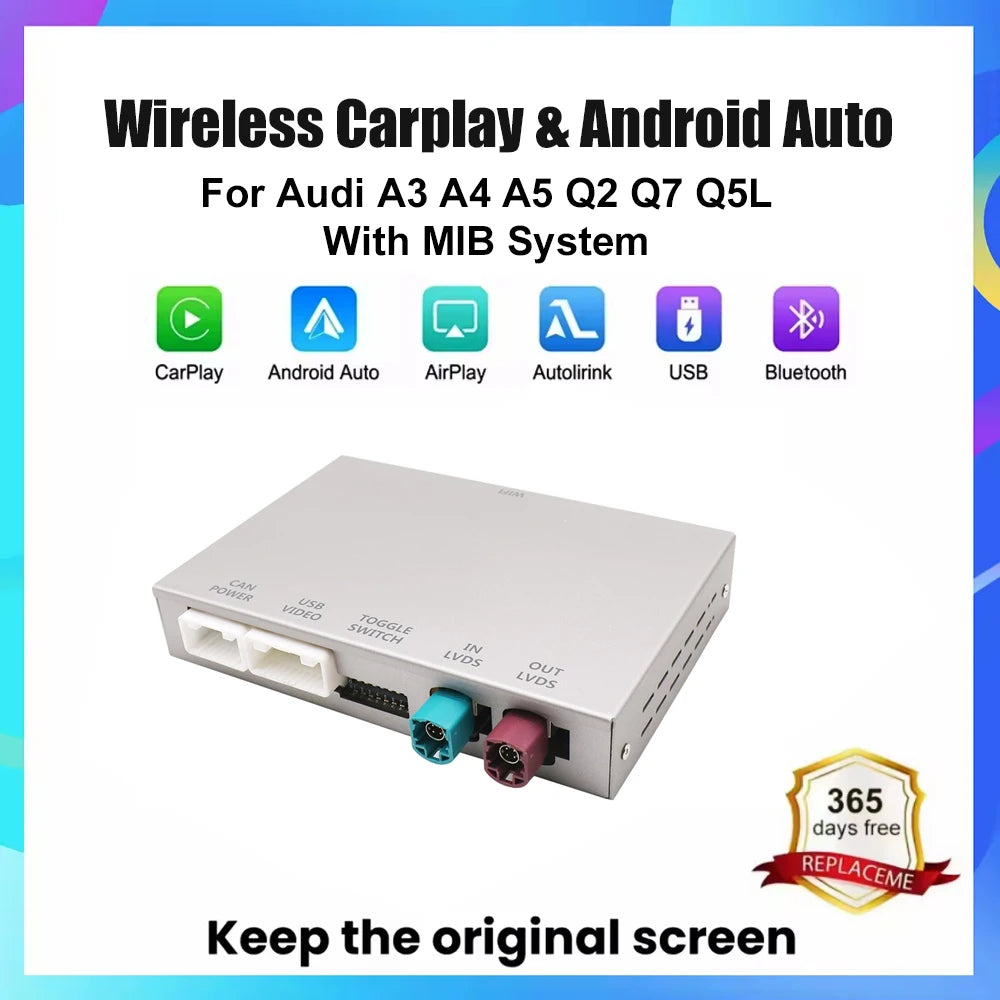 AUTOABC Wireless CarPlay Android Auto Interface for Audi A3 A4 A5 Q2 Q7 Q5L 8V AirPlay Mir