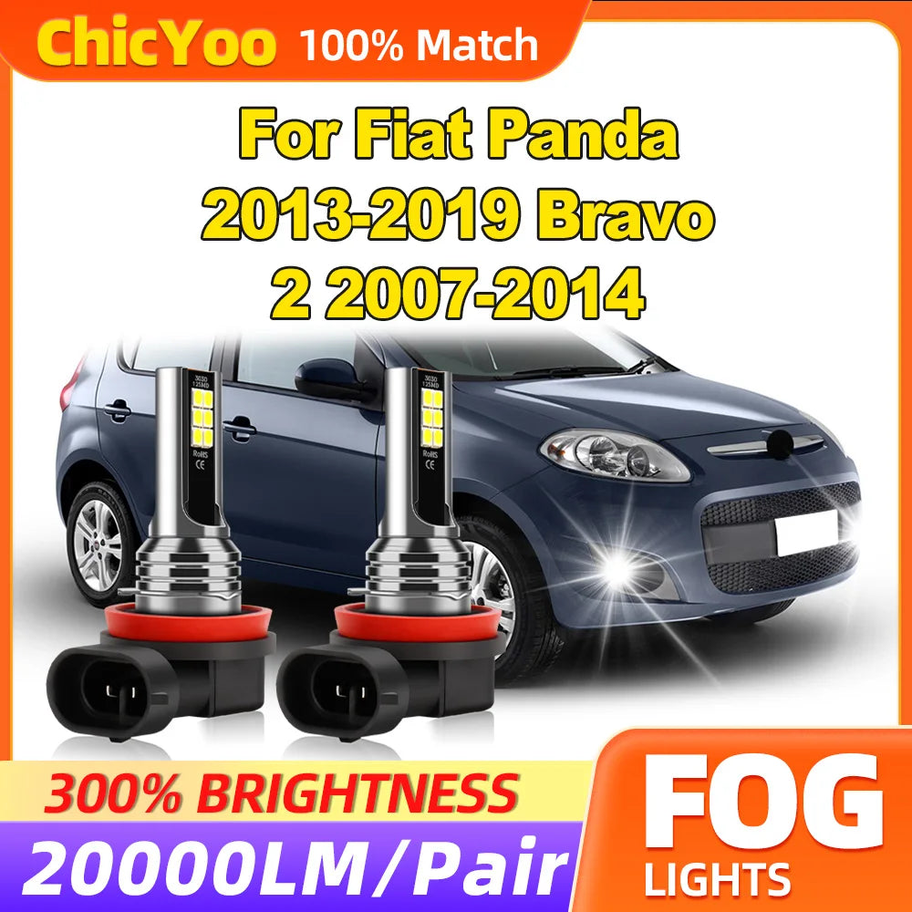 20000LM Fog Lights 60W Fog Lamps 12V 6000K White For Fiat Panda 2013 2014 2015 2016 2017 2
