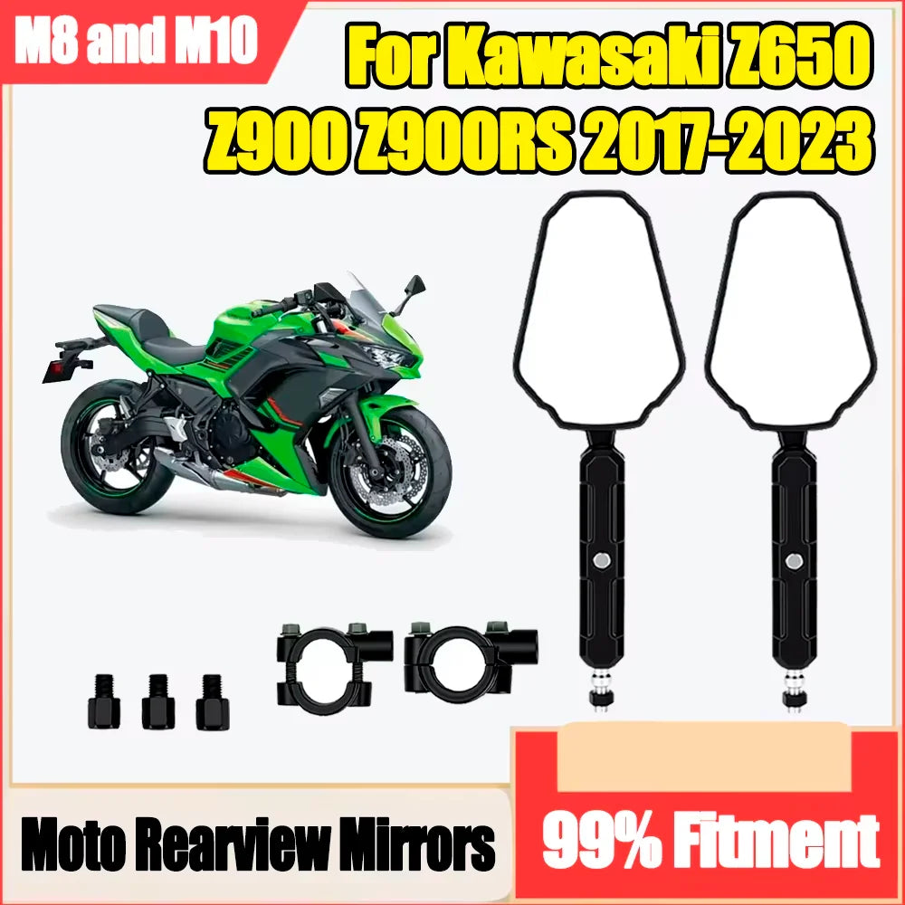 1 Pair Motorcycle Rearview Mirrors Off Road Wide Side Mirror For Kawasaki Z650 Z900 Z900RS
