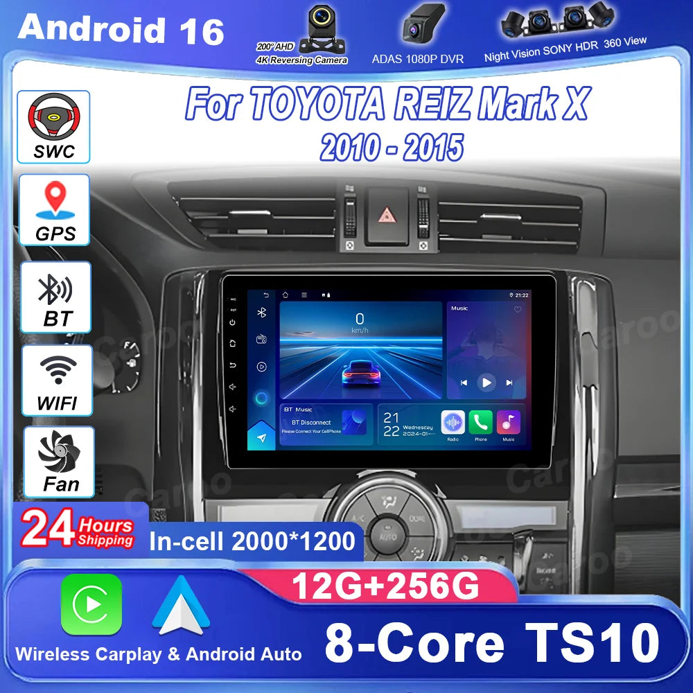 Carplay Android Auto Car Radio For TOYOTA REIZ Mark X 2010 - 2015 Auto Radio Stereo GPS Na