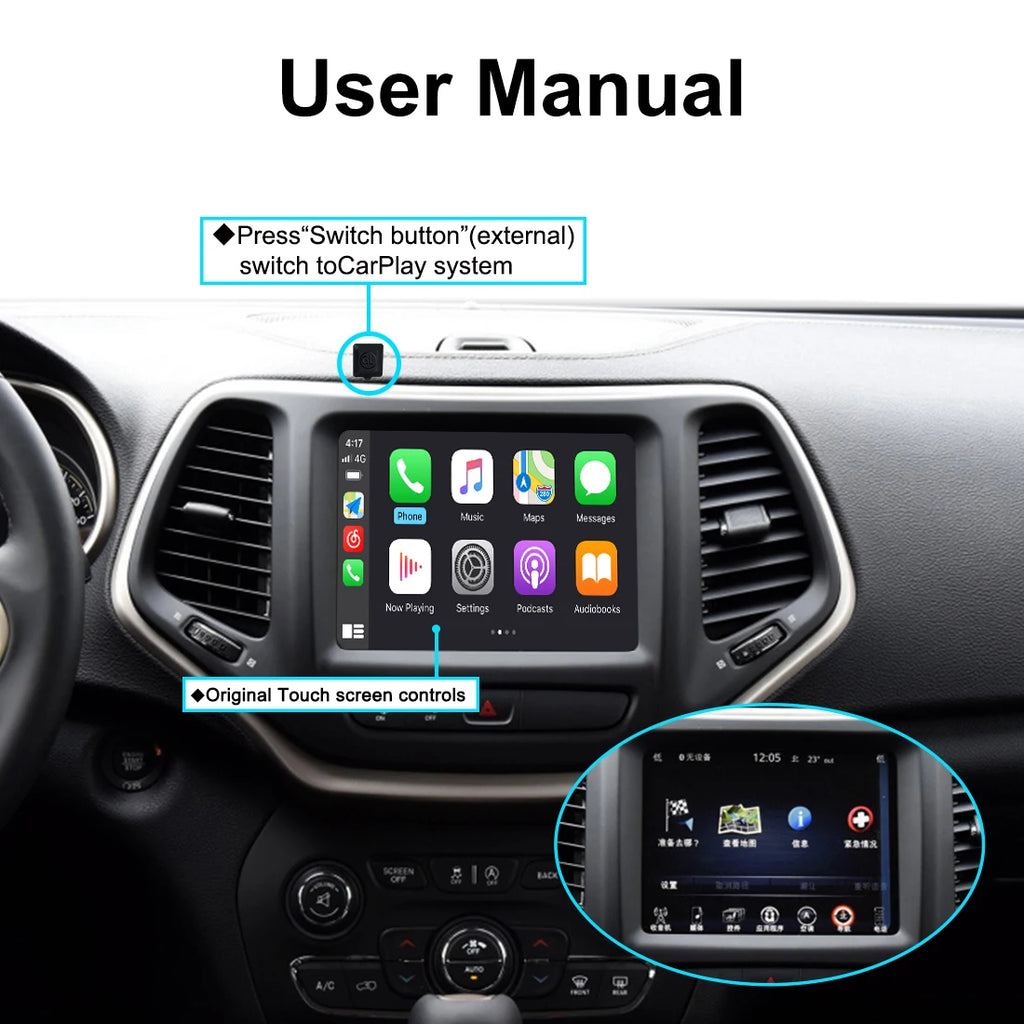 Wireless CarPlay Retrofit Kit Decoder for Jeep Grand Cherokee Commander Compass Uconnect 8.4 2014-2020 - Android Auto &