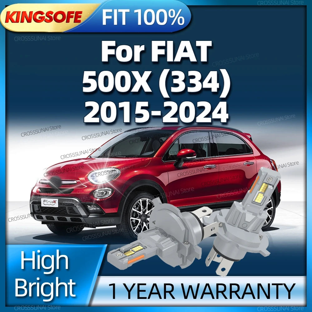 Powerful LED Front H4 Headlight Car Bulb 6000K 180W Headlamp For FIAT 500X 334 2015-2024 2