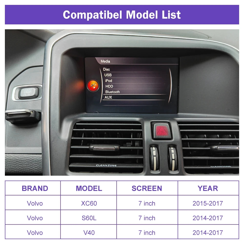 Wireless CarPlay for Volvo V60 XC60 2015-2017 7" LCD Screen Android Auto Mirror Link AirPl | AUTOKITSHOP