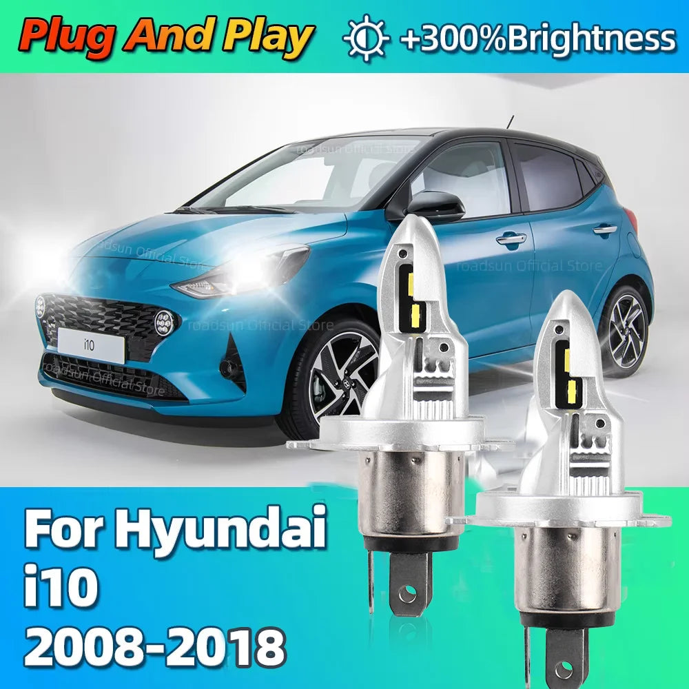 LED Headlight Bulb Mini Wireless 180W 6000K CSP Car Lamp For Hyundai i10 2008 2009 2010 20