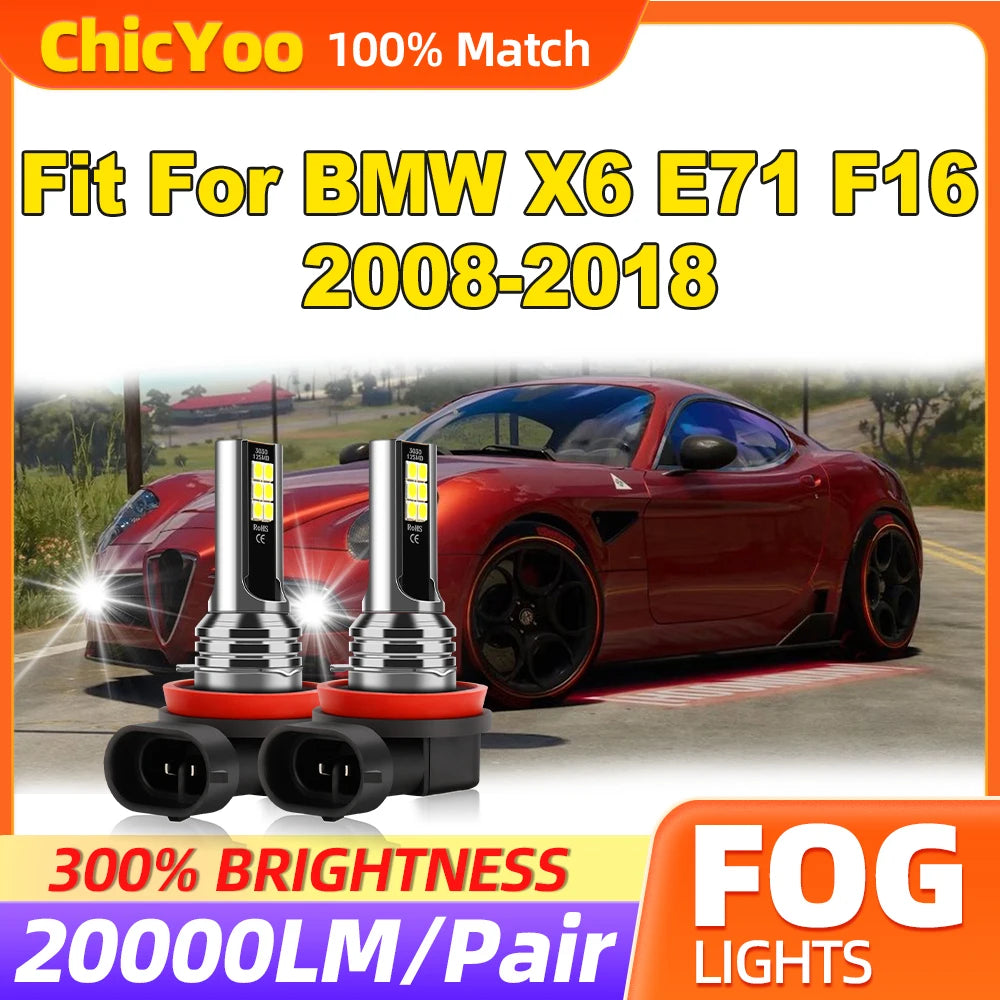 60W LED Fog Lights 20000LM Fog Lamps 12V 6000K Plug And Play Fit For BMW X6 E71 F16 2008-2