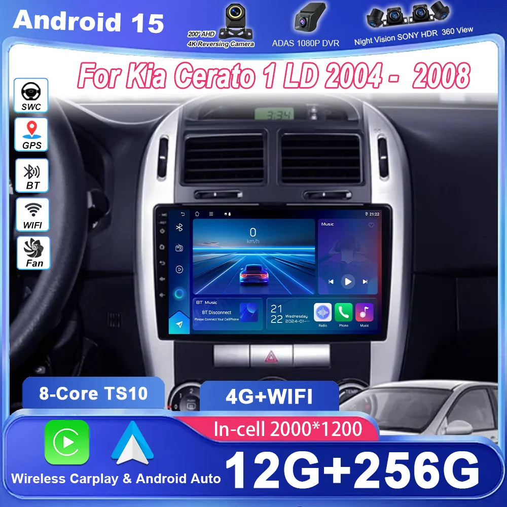 Car DVD Android 15 Radio Stereo For Kia Cerato 1 LD 2004 -2008 Auto Multimedia Player GPS