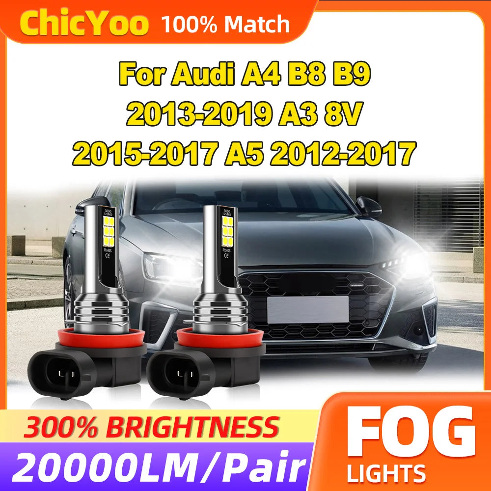 60W LED Fog Lamps 12V 6000K White CSP Chips Fog Light 20000LM For Audi A4 B8 B9 2013-2019