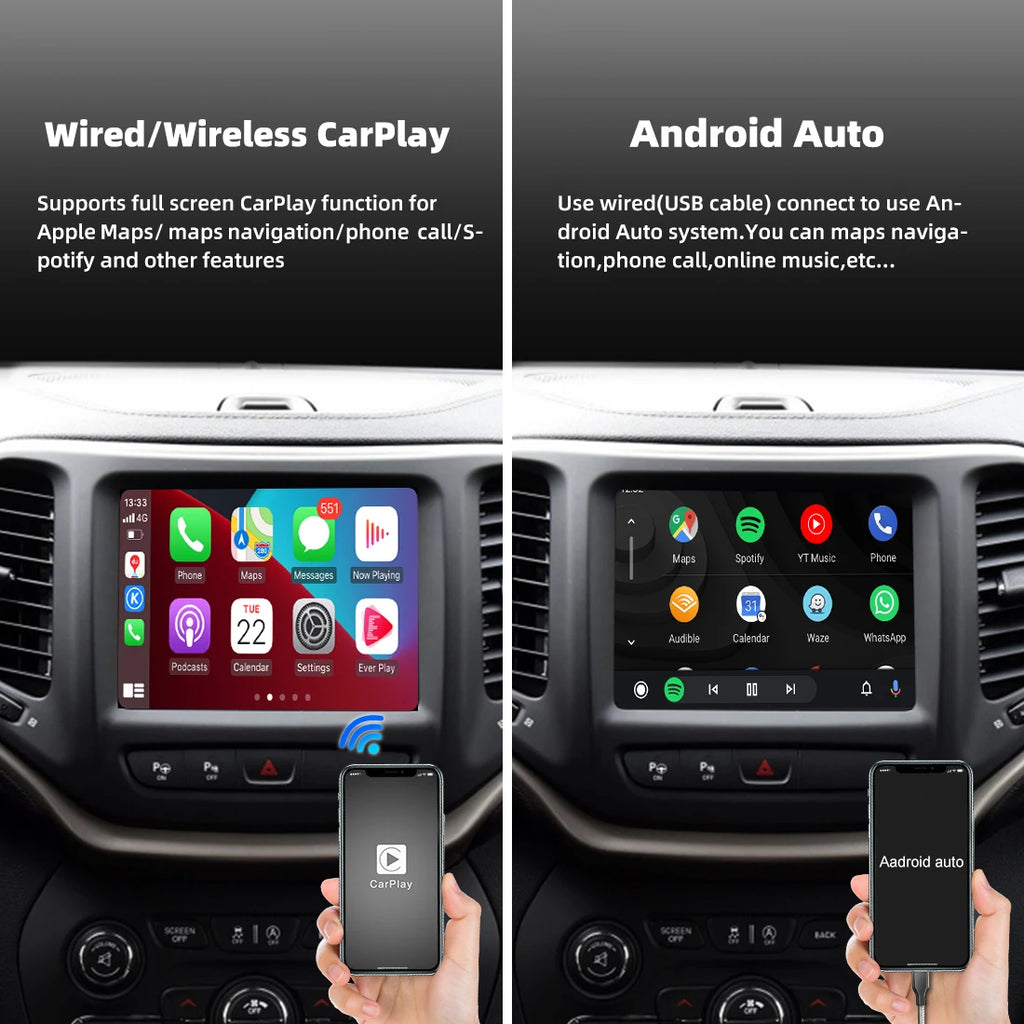 Wireless CarPlay Retrofit Kit Decoder for Jeep Grand Cherokee Commander Compass Uconnect 8.4 2014-2020 - Android Auto &