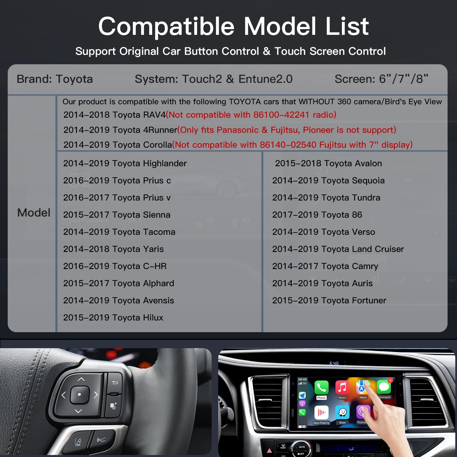 AUTOABC Wireless Carplay Android Auto for TOYOTA Touch2 Entune2.0 Highlander Tundra Sienna | AUTOKITSHOP