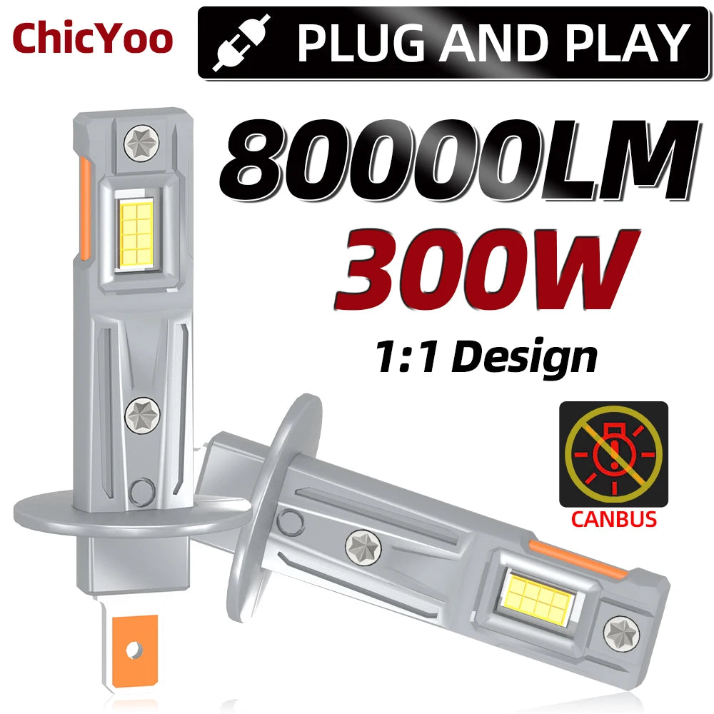 H1 LED Headlight Bulbs CANBUS Car Lights 300W 80000LM 6000K H7 H4 9005 HB3 9006 HB4 Mini A