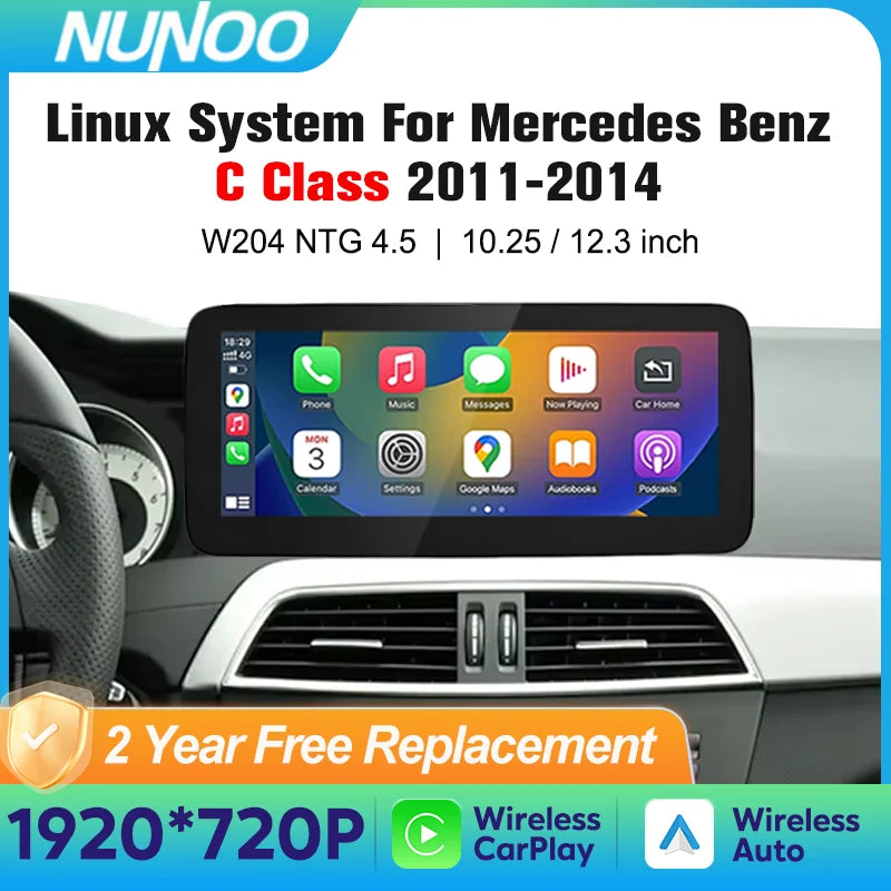 Nunoo Linux Car Multimedia Player Screen For Mercedes Benz C Class W204 2011-2014 Auto Rad