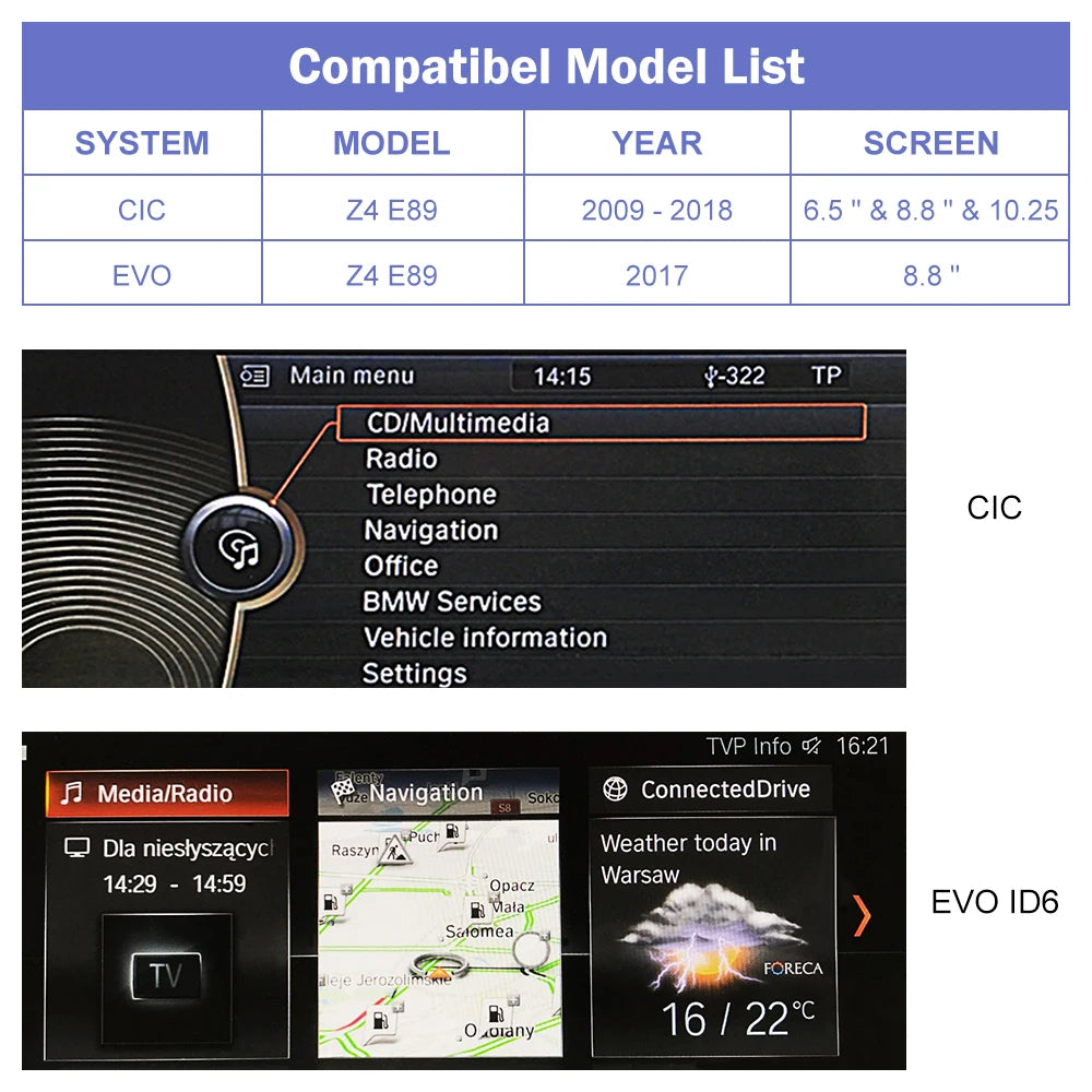 Road Top Wireless CarPlay for BMW Z4 E89 2009-2018,Android Auto Mirror Link AirPlay Camera | AUTOKITSHOP