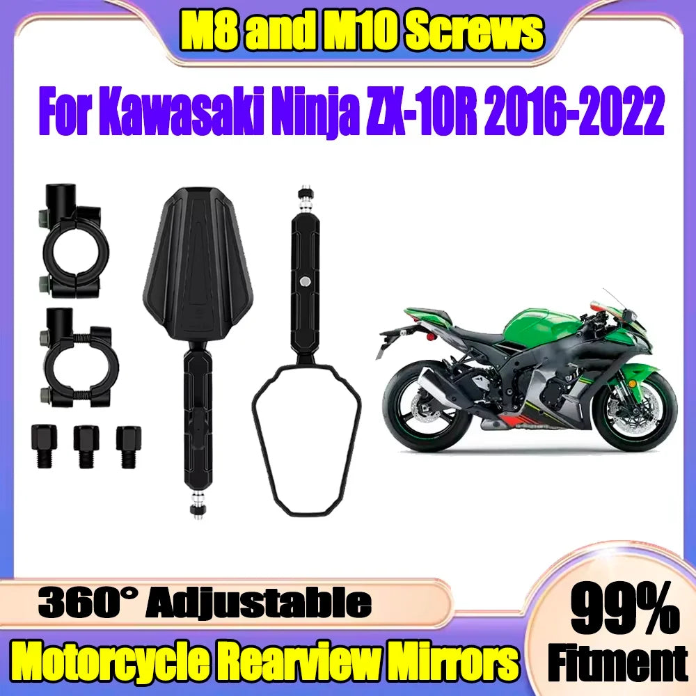 Motorcycle Rearview Mirrors With Screw Off Road Wide Side Mirror For Kawasaki Ninja ZX-10R