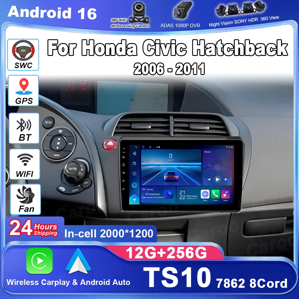 Car Android 16 Radio Stereo For Honda Civic Hatchback 2006-2011 Auto Multimedia Player GPS