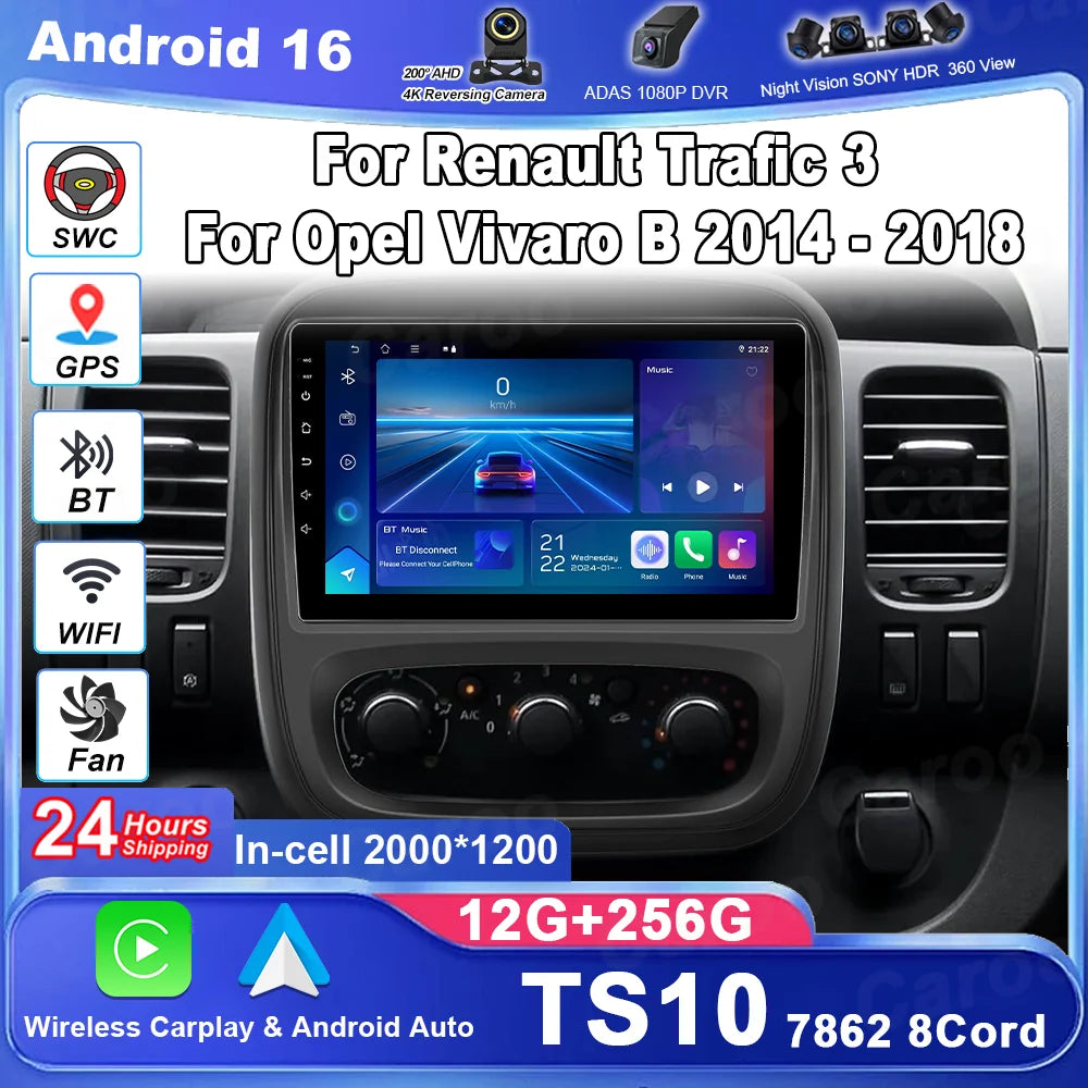 For Renault Trafic 3 For Opel Vivaro B 2014-2018 Android 16 Car Radio Multimedia Video Pla