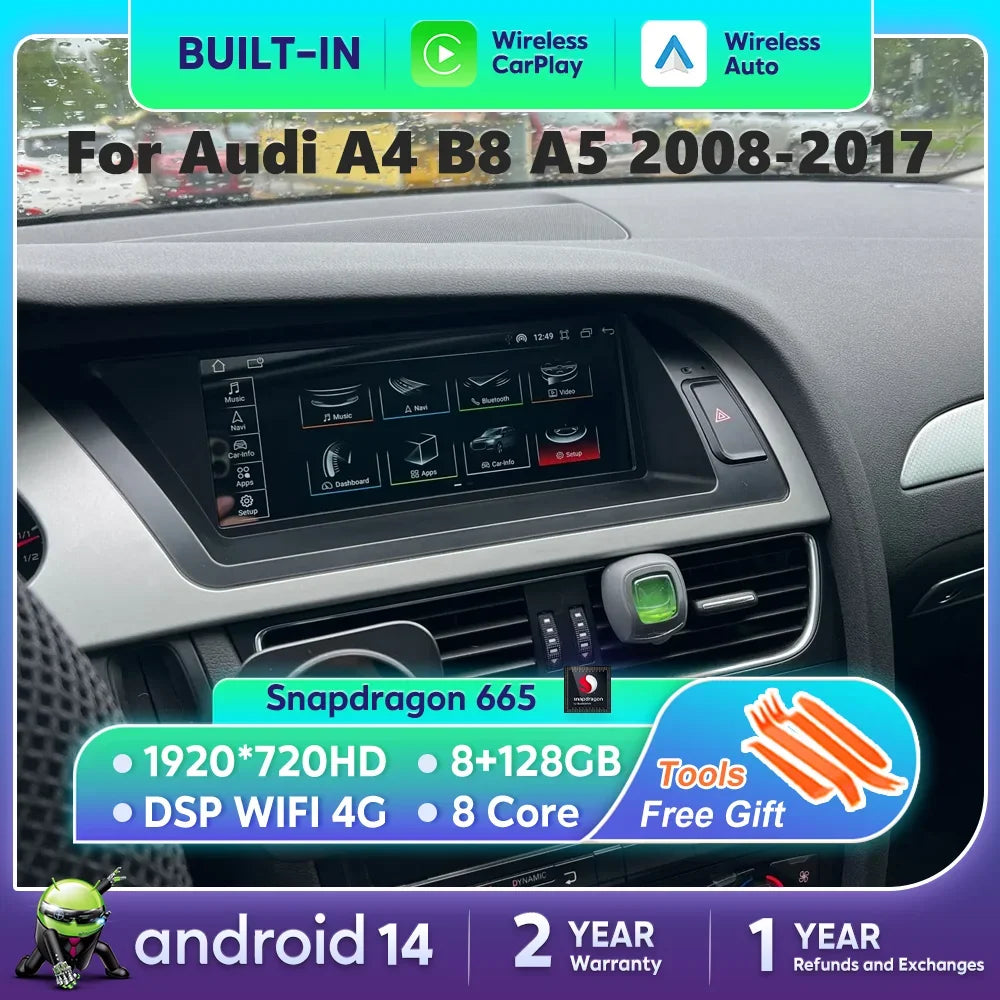 For Audi A4 B8 A5 Android 14 Car Multimedia Player Wireless Carplay Screen Autoradio Stere