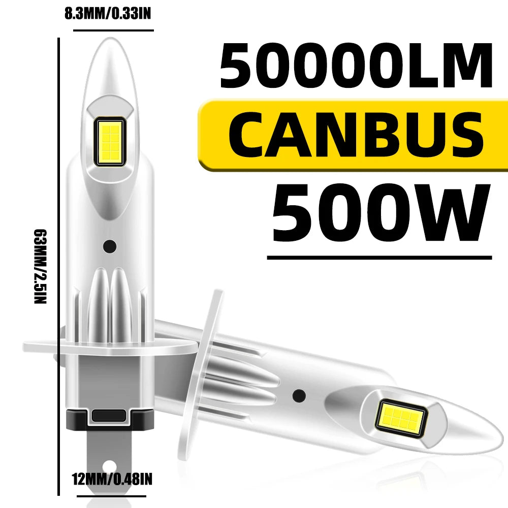 H1 LED Headlights 500000LM 6000K 500W 16PCS 7585 CSP High Low Beam Turbo Auto Light 1: 1 F