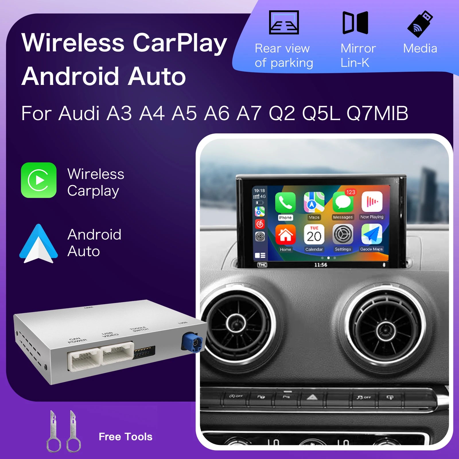 For Audi A3 A4 A5 A6 A7 Q2 Q5L Q7 MIB Support Wireless Carplay Android Auto OEM RMC Screen