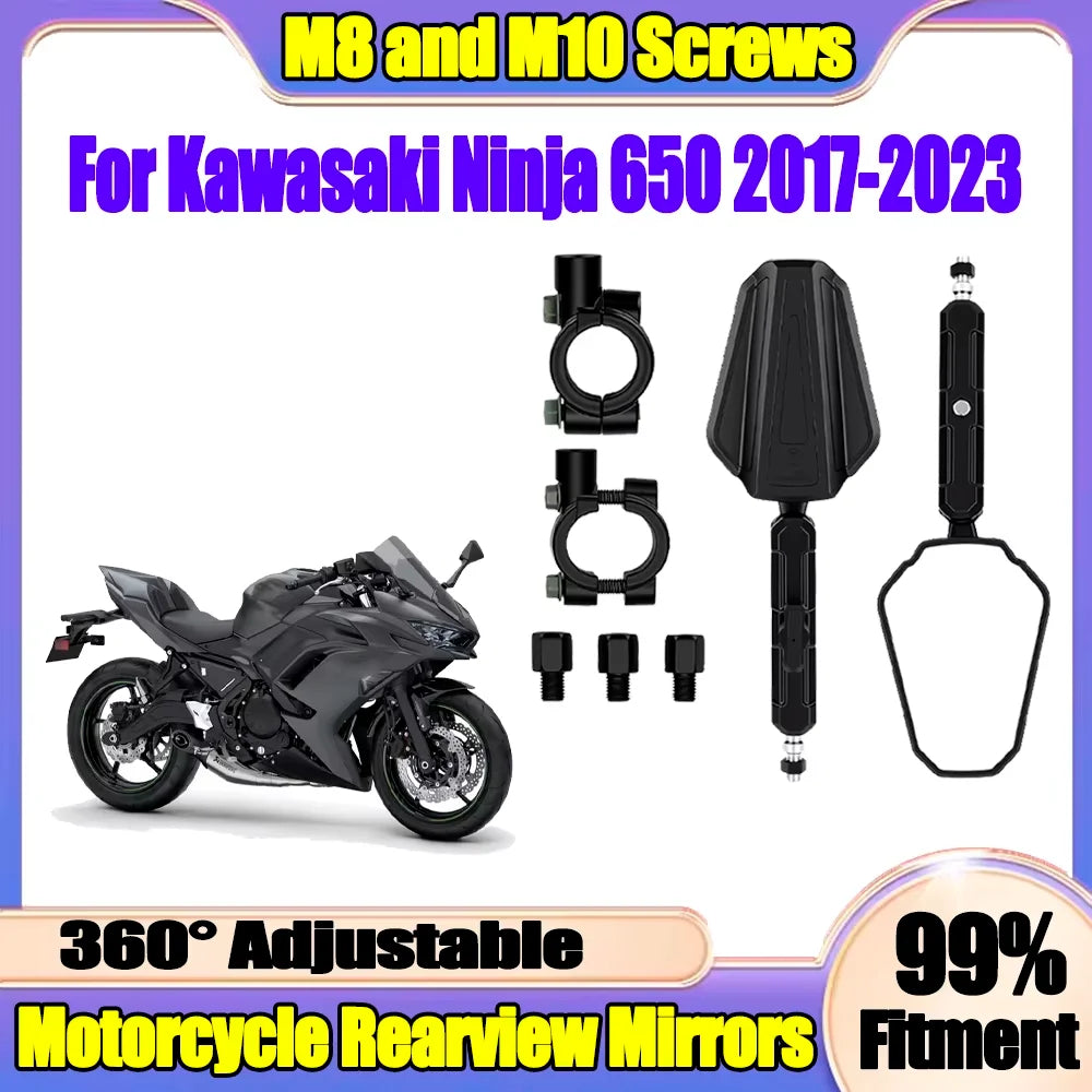 360° Adjustable 1 Pair New Motorcycle Rearview Mirrors Off Road Wide Side Mirror With Scre