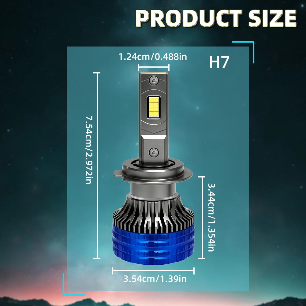 CSP Chips 150W 6000K White H7 LED Headlights With Double Copper Tube Turbo Fan Auto Lights