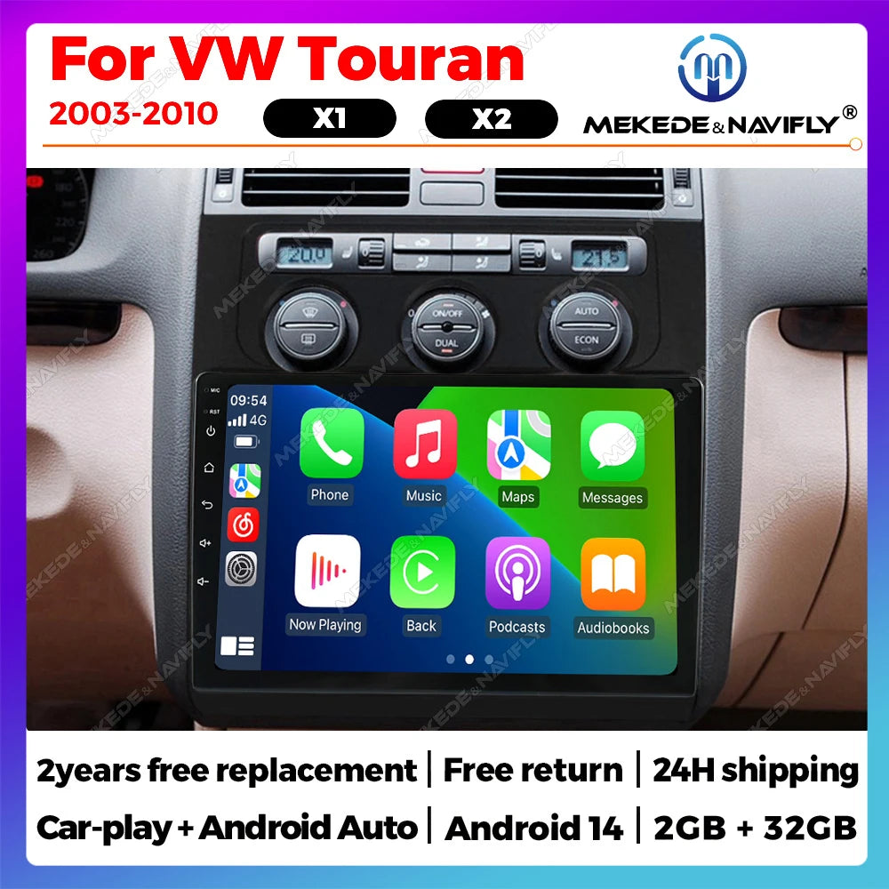 Android 14 For VW Volkswagen Touran 1 2003-2010 Car Wireless Carplay Multimedia Radio Ster