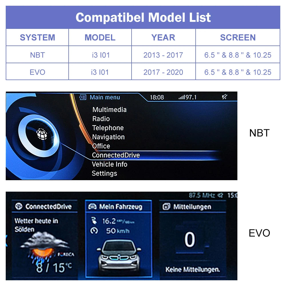 Road Top Wireless CarPlay for BMW i3 I01 NBT EVO System 2013-2020 Android Auto Mirror Link | AUTOKITSHOP
