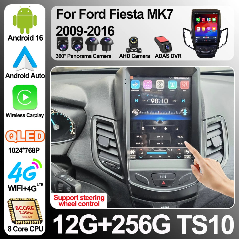 9.7 Inch Android 16 For Ford Fiesta Mk7 2009-2016 Wireless Carplay Car Radio Head Unit Mul | AUTOKITSHOP
