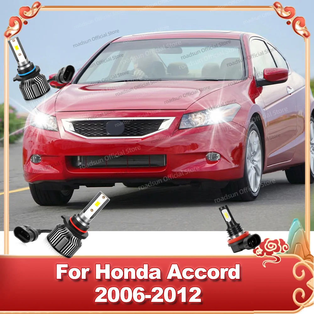 2/6Pcs LED Headlight 30000LM 6000K with Fan Bulb Auto Fog Light For Honda Accord 2006 2007