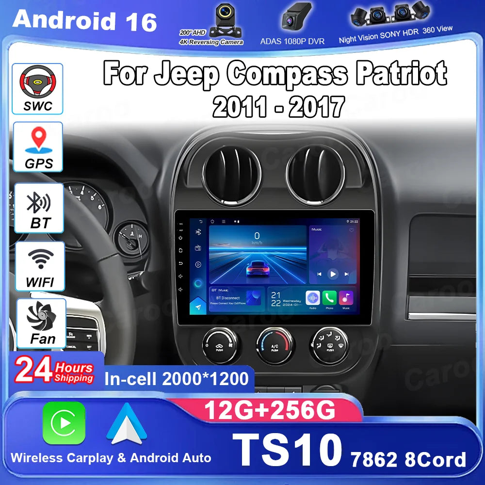 Android 16 Car Radio For Jeep Compass Patriot 2011 - 2017 Auto Radio Stereo Multimidia Pla