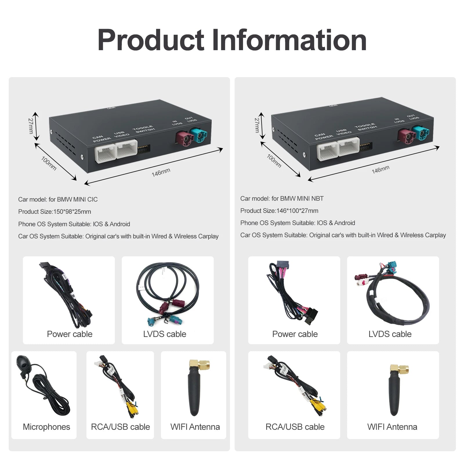 AUTOABC Wireless CarPlay Android Auto for Mini R55 R56 R57 R58 R59 R60 R61 F54 F55 F56 F57