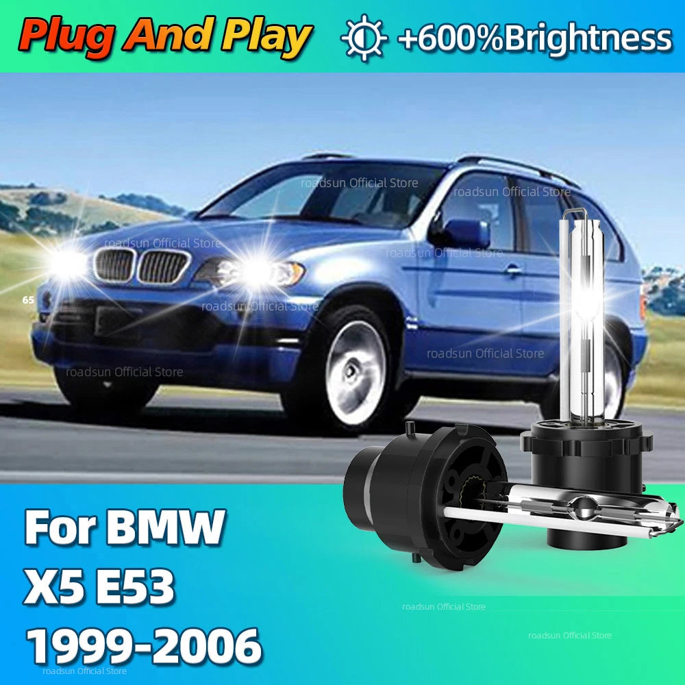 Xenon Headlight D2S HID Light Bulbs 6000K 10000LM Bright Headlamp For BMW X5 E53 1999 2000