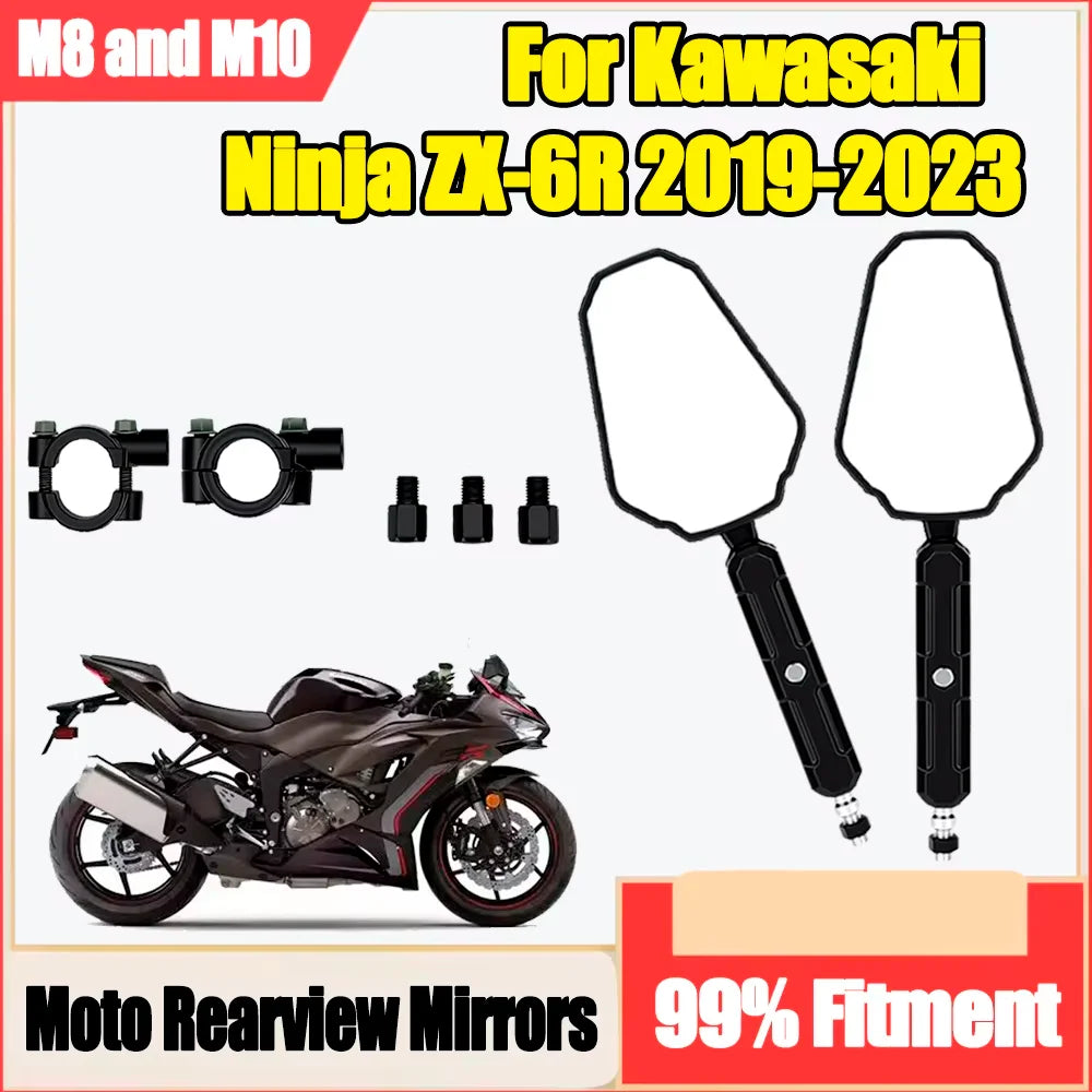 1 Pair Motorcycle Rearview Mirrors With Screw Off Road Wide Side Mirror For Kawasaki Ninja