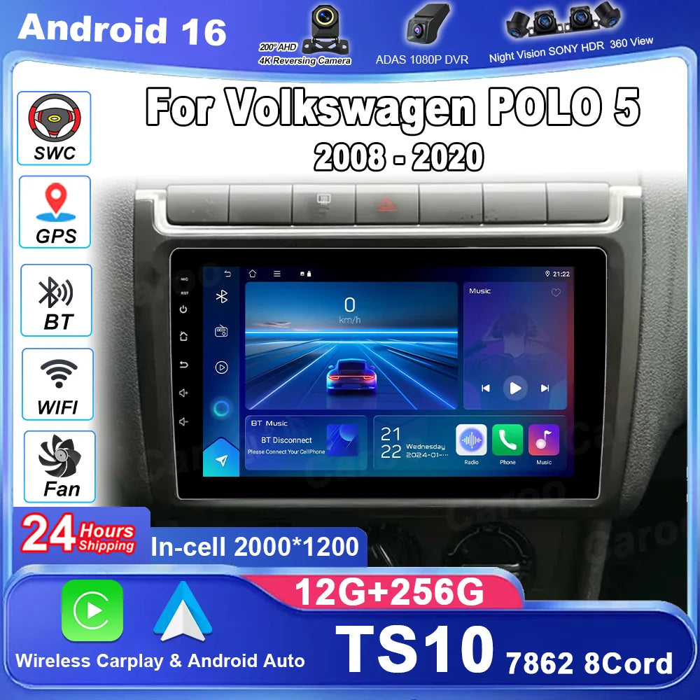 Android 16 Carplay Car For Volkswagen POLO 5 2008 - 2020 Auto Radio Stereo Multimidia Play