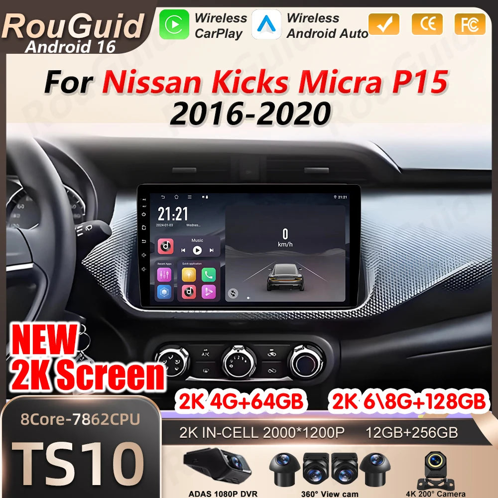Android 16 Carplay For Nissan Kicks Micra P15 2016 2017 2018 2019 2020 5G Wifi Multimedia  | AUTOKITSHOP