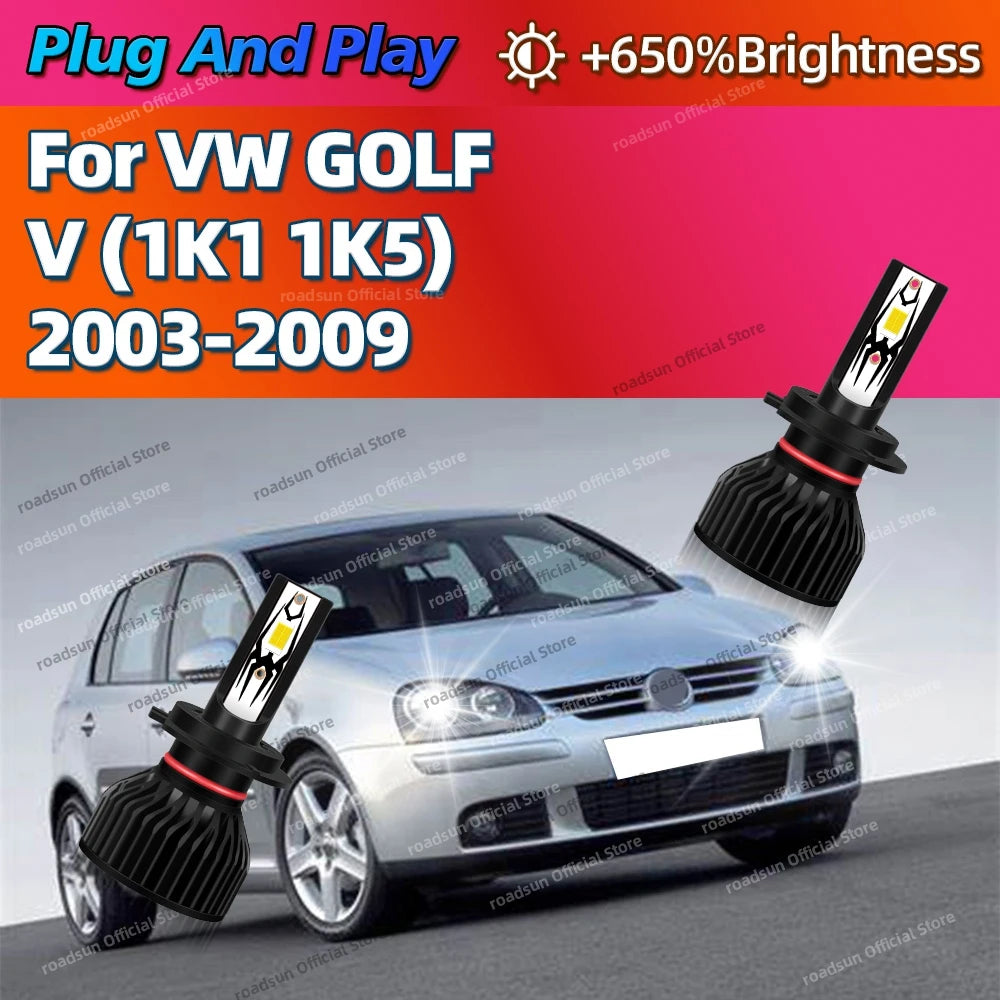 2/4Pcs 30000LM LED Bulb Headlight Auto Diode Lamps Turbo Fan 6000K 12V For VW GOLF V 1K1 1