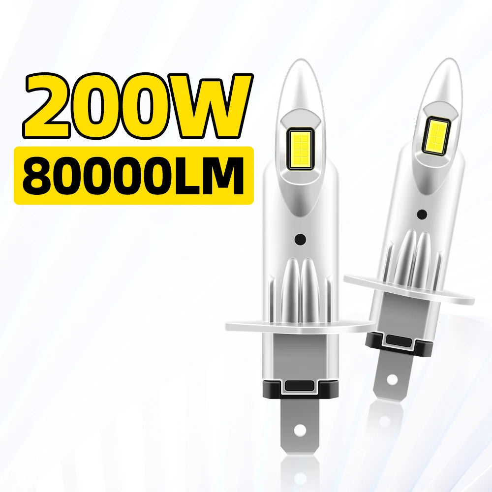 H1 LED 200W 80000LM H1 Car Lights 16PCS 8054 CSP Chips 6000K White Auto Mini Diode 1: 1 Si