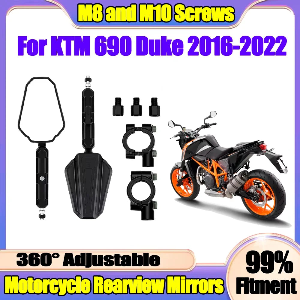 1 Pair Motorcycle Rearview Mirrors Off Road Wide Side Mirror With Screw For KTM 690 Duke 2