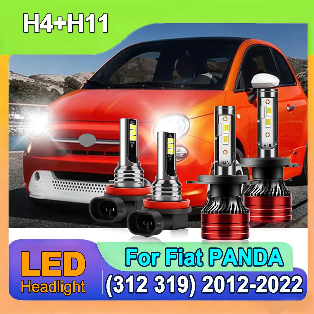 H4 High/Low Beam Headlight Fog Light 6000K White CSP Chips For Fiat PANDA (312 319) 2012-2